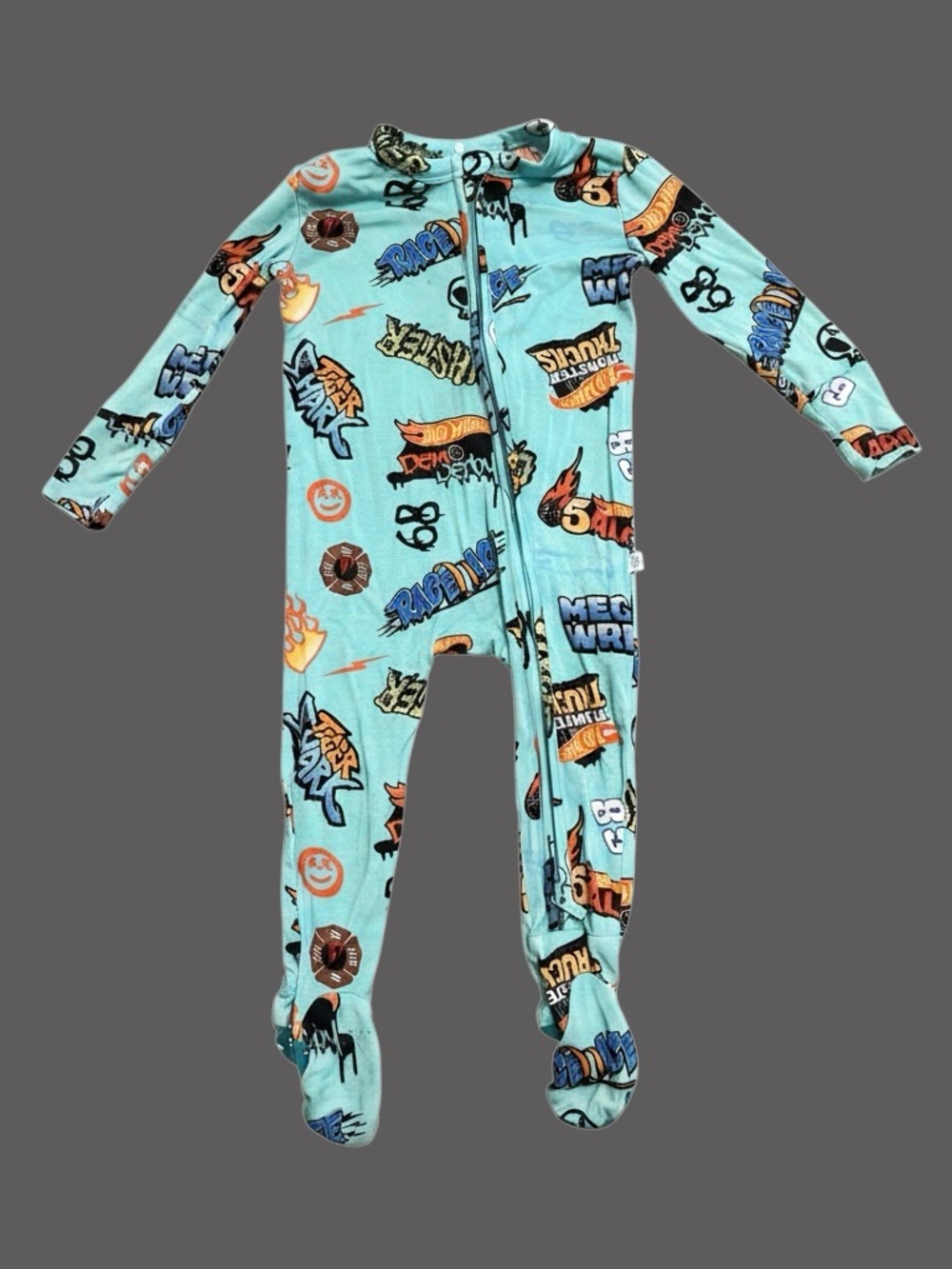 Posh Peanut Light Blue Graphic Zip Footed Pajamas